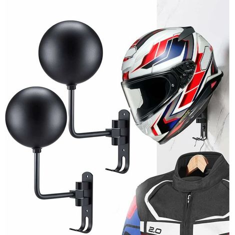 support de casque, support mural de casque de rotation en métal, support de casque vélo avec 2 crochets cintre de casque pour moto, casquettes, balles de baseball, casque de rugby (1/5)