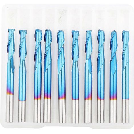 10-teiliges Set 2-schneidiger Spiralkugelfräser, blau beschichtet, Fräser, Gravierwerkzeug, 3,175 x 12 mm (1/4)