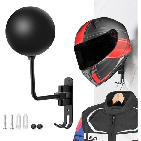 Porte-casque mural moto rotatif 180° en acier – support mural pour casque et veste de moto, fixation murale robuste (1/5)