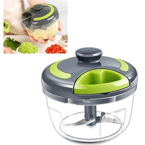 Pilon à ail 500 ml - Presse-ail - Petit pilon manuel miniature - 3 lames en acier inoxydable - Lames de rechange incluses - Base antidérapante - Pilon à ail pour hacher, broyer et mélanger - Vert (1/5)
