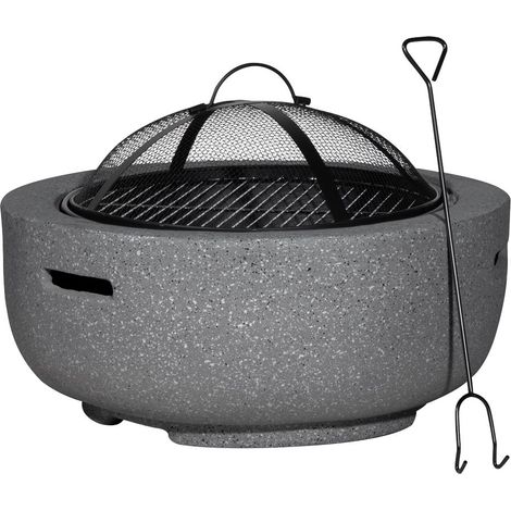 Dellonda DG189 Round MgO Fire Pit with BBQ Grill, ï¿½60cm, Safety Mesh Screen - Dark Grey (1/5)