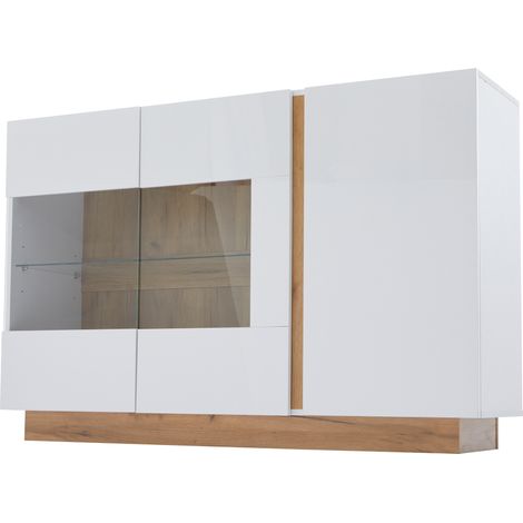 Madia bianco lucido con ante in vetro e LED HOMVRA 138 x 38 x 90,5 cm (1/5)