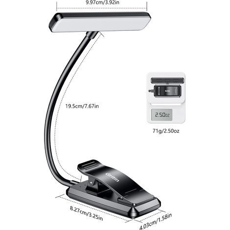 Lampe de lecture à 19 LED, idéale pour lire le soir avec fonction mémoire, 3 modes de protection des yeux, intensité lumineuse réglable en continu, longue autonomie, lampe flexible à 360° pour lit et (1/5)