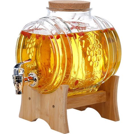 Distributeur de boissons en verre avec robinet anti-fuite - Distributeur de tasses avec support en bois - Pour boissons froides - Thé glacé, limonade, bar - 5 l (1/5)
