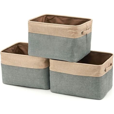 Boîte De Rangement Pliable - Coton Et Jute - Pour Armoire Dressing Penderie - Lot De 3 - Gris Beige