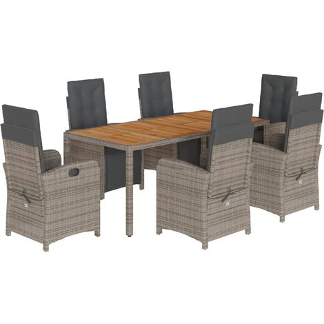 Maison Exclusive - 7-tlg. Garten-Essgruppe mit Kissen Grau Poly R