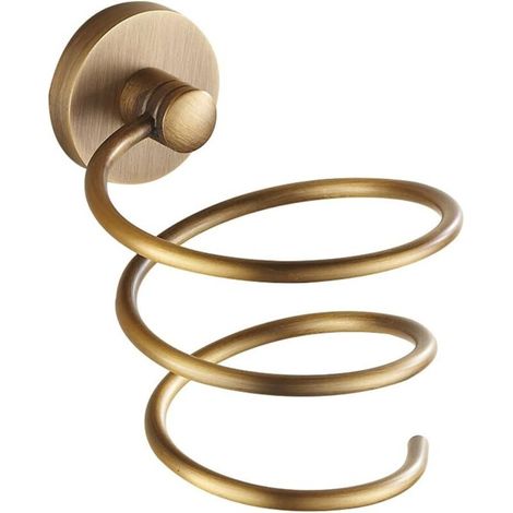 RHG Porte Sèche-Cheveux en Laiton Brossé, Support Rangement Classique Fixation Murale, Style Européen pour Salle de Bain