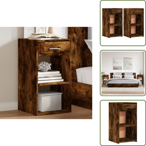 The Living Store Nachttische 2 Stk. Räuchereiche 35x34x65 cm Holzwerkstoff - Nachttisch - Holzwerkstoff - Rauchereiche - Wohnraum - Schlafzimmer