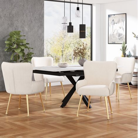 Sedia da sala da pranzo in velluto beige, set da 4, con braccioli OKMYHOME (1/5)