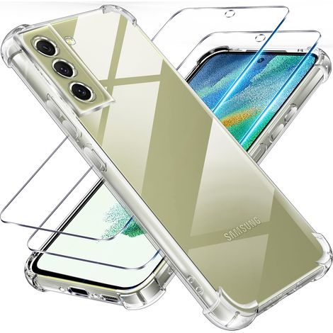 3 en 1 Verre Trempé et Coque pour Samsung Galaxy S21 FE 5G /4G, [Coussin d'air Intégré] Anti-Jaunissement Souple TPU Bumper Coque Protection pour Samsung 21FE 5G /4G, Transparente (1/5)