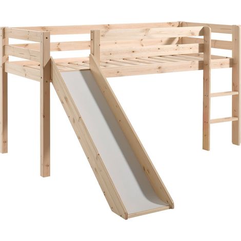 SLEEPY - Lit Mi-Haut Tobogan en Pin Naturel 90x200cm