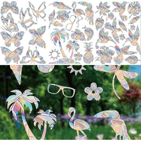 Ensemble de 34 autocollants anti-collision pour fenêtres, motif oiseaux et papillons d'été, repositionnables et résistants au vent, pour attrape-soleil. (1/5)
