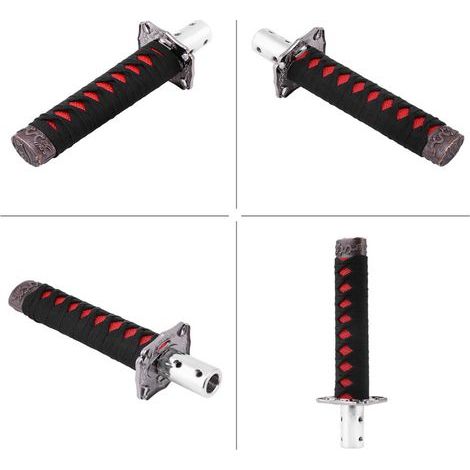 Pomello del cambio per auto in stile Katana, pomello del cambio giapponese universale con 4 adattatori, nero e rosso (1/5)