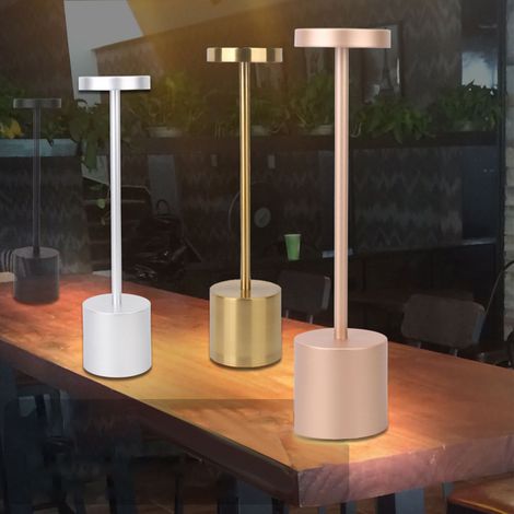 Lampe de table tactile rechargeable LED, ambiance restaurant créative, lampe de chevet minimaliste, lampe de bar confortable pour les yeux, argent champagne + gradation progressive tricolore (1/5)