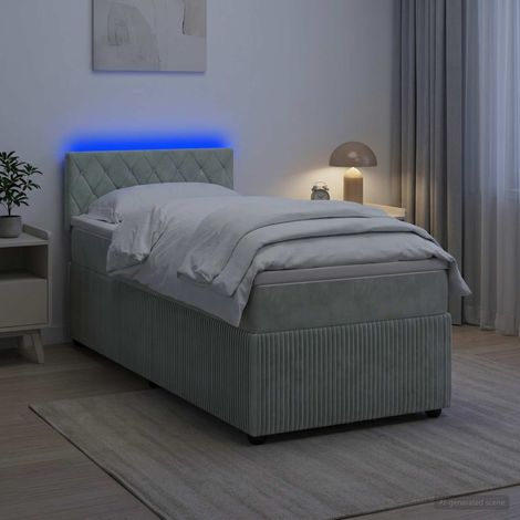 vidaXL Letto con Box Spring, Materasso e LED Grigio Chiaro 90 x 190 cm (1/5)