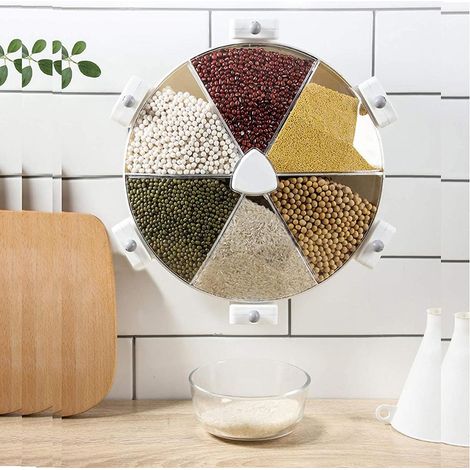Distributeur mural 5 compartiments pour céréales et aliments secs - Récipient rotatif accessoire cuisine (1/5)