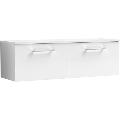 Balterley Bramshall 1200mm Wall Hung 2 Drawer Vanity Unit with Worktop Generous Bathroom Storage Solution - Gloss White