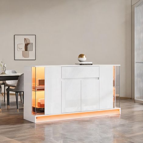 Buffet 150 cm en panneaux de particules laqué blanc coloris blanc (1/5)