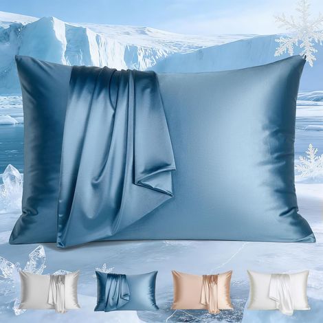 Lot de 2 Taie d'oreiller Rafraîchissante 40x80 cm, Bleu (1/5)
