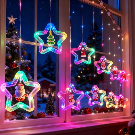 [NON UTILIZZATO] Tenda luminosa a LED per Natale, stelle, USB, impermeabile, 100 LED, 8 modalità, decorazione natalizia per interni, esterni, camera da letto, finestre, colorato (1/4)