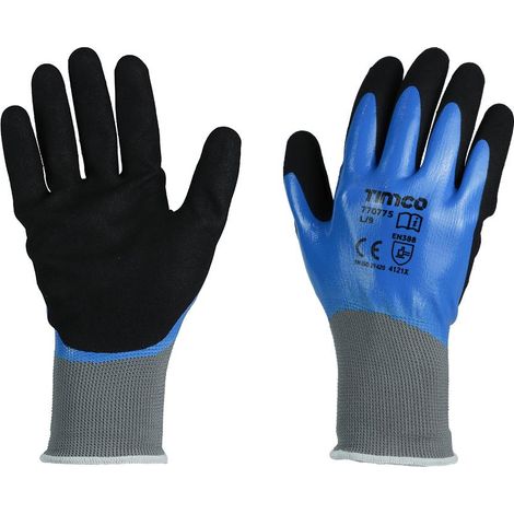 TIMCo Waterproof Grip Gloves Sandy Nitrile Foam Coated Polyester Size Large