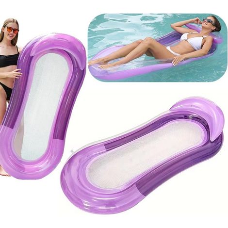 Colchón hinchable para natación, tumbona, sillón con respaldo para el agua, malla, 160x70 cm, morado (1/5)
