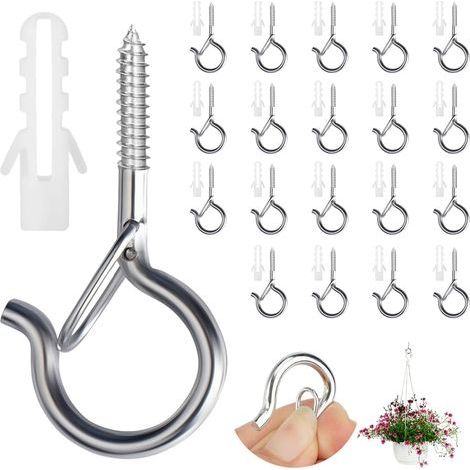 20 Pièces Crochet à Visser, Crochet Mural a Visser, Forme Q Crochets à Visser avec Boucle de Sécurité, Crochet a Visser Inox, Crochet a Vis Sécurité pour Plantes, Lanternes et Décoration de Fête (1/5)