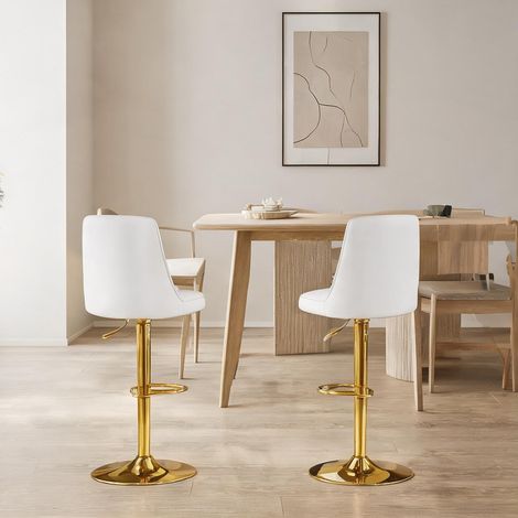 Tabouret de bar réglable blanc et doré 2 pièces 360° (1/5)