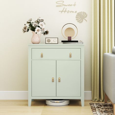 Buffet salon étagère réglable double porte vert clair meuble de rangement avec tiroir 80 x 40 x 90 cm design moderne