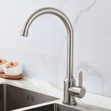 304 Stainless Steel Kitchen Hot and Cold Water Faucet for Sinks, Drains, Balcony Laundry Basins - Ball Bearing Rotatable Faucet - 304 Stainless Steel Large Bend