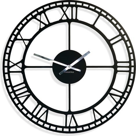 Retro-Wanduhr aus schwarzem Metall, 50 cm