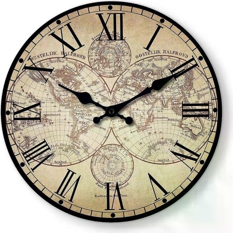 Horloge murale en bois style rétro nautique, motif boussole, bateau de plage, pour salon, chambre, cuisine, décoration intérieure. Horloge à quartz silencieuse. Idéale pour les fêtes. (1/4)