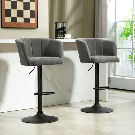 2er-Set Barhocker aus Polyester Dunkelgrau, drehbar, höhenverstellbar 64-85 cm, 59 x 53 x 89-110 cm (1/5)