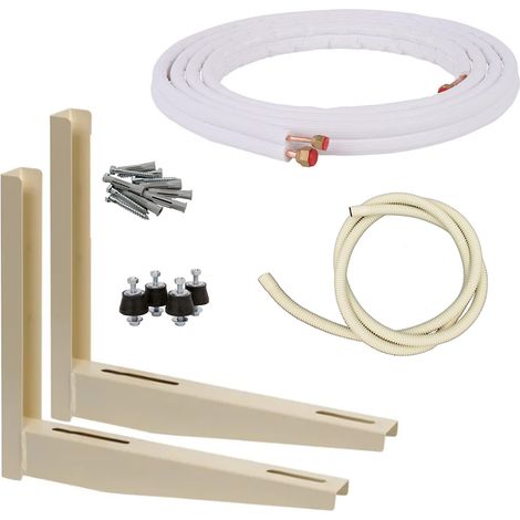 Kit Instalación Aire Acondicionado 5m Cobre 1/4" + 1/2" con Tuercas Soporte 400mm, Silentblocks y Desagüe Kit Completo
