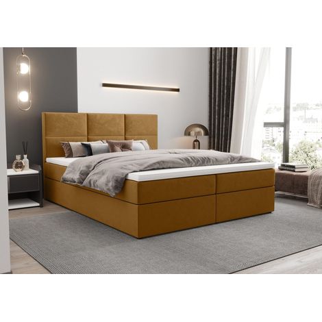 Lit Boxspring Mallorca - Moutarde - 180x200 Cm - Lit Avec Rangement - Design Élégant - Matelas À Ressorts Bonnell (1/5)