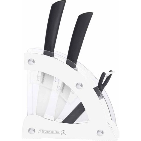 Ceppo con 2 Coltelli in Ceramica e Pelaverdure Alexander Vela Bianco (1/2)
