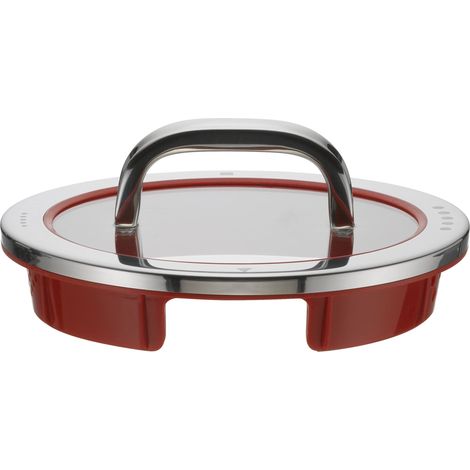 WMF Function - 4 coperchi per pentola, 16 cm, coperchio in vetro con 4 funzioni di versamento, vetro, silicone, acciaio INOX Cromargan lucido, rosso (1/4)