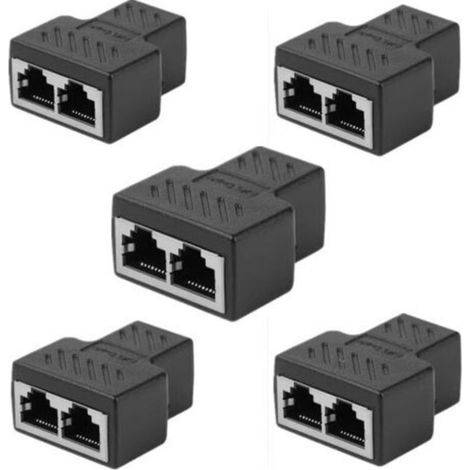 Adattatore splitter RJ45, da 1 a 2 porte femmina, doppio connettore Ethernet LAN CAT 5/CAT 6, 5 pezzi (1/5)