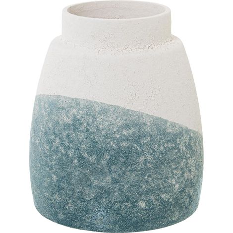 Vase de Table en céramique Beige et Bleu pétrole Texture Sable 16 x 20 cm, Bouche 9 cm (1/2)