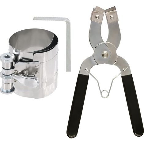 Lot de 3 compresseurs de segments de piston en acier inoxydable de 7,6 cm et outil d'installation de piston réglable, pinces d'installation et de retrait avec kit d'assortiment de clés (1/5)