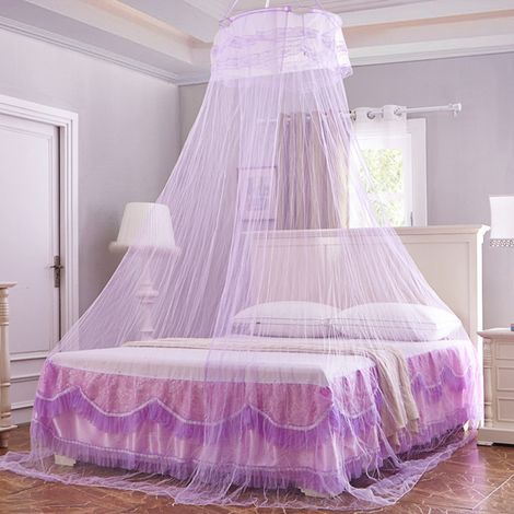 Zanzariera circolare per letto, protezione contro zanzare e mosche (viola chiaro)
