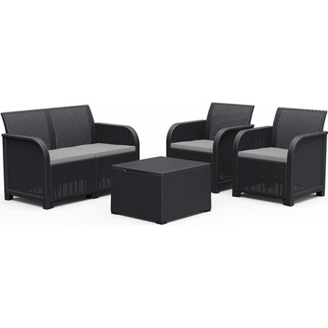 SALOTTO RESINA 2 POSTI GRAFITE KETER ROSALIE SET 4PZ C/CUSCINO.