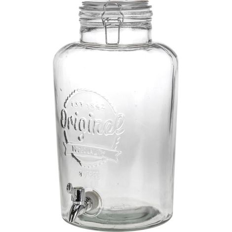 Distributeur de boissons en verre 8L avec robinet et couvercle hermétique design vintage traditionnel pour eau jus cocktail rafraîchissant