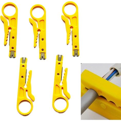 Dénudeur Pince à Sertir Electricien 5 pièce, Jaune, Dénuder Coupe Câble Outil Pose, Denudeur Cable Machine pour Distributeur Réseau Dénuder, Perçage (1/5)