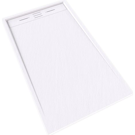 HIEMAL Receveur de douche 80 x 140 cm résine Blanc aspect ardoise + bonde incluse - Salle de bain