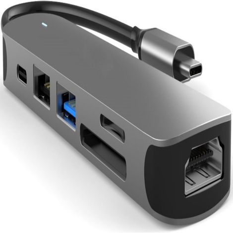 1 Station d'accueil 6 en 1, Hub USB-C, HDMI 4K, USB-A 3.0, Lecteur SD/TF, Charge PD, Aluminium (1/5)