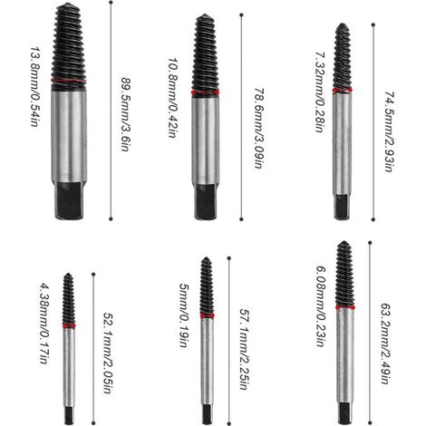 Extracteur de vis 1/8-1 pouce, extracteur de vis cassé 6 pièces, extracteur de goujons, pour vis et tuyaux endommagés (1/3)