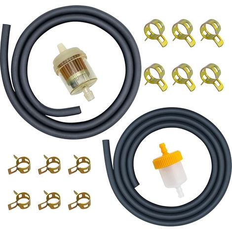 Kit Durite Essence 3/16" & 1/4" (5mm & 6mm) + Filtre + 12 Colliers, 1m+1m Tuyaux Carburant pour Tondeuses Mini Motos Kart ATV 196cc 212cc