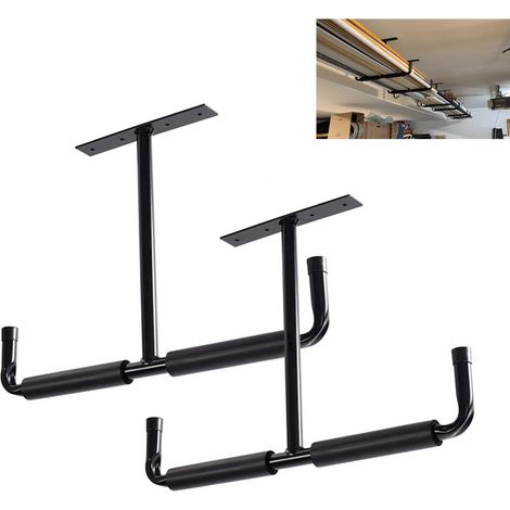Estantería de techo, juego de 2 soportes metálicos resistentes en forma de T, kit de ganchos para techo de garaje. (1/5)