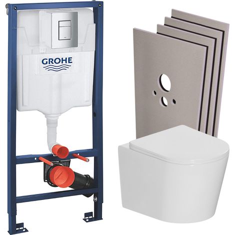 Grohe Pack WC bastidor Rapid SL + Inodoro suspendido Ceramia + set de revestimiento + placa cromo (RSLCETOR1SB-IN)